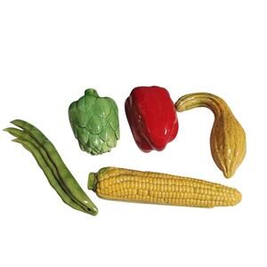 Lot Vintage set 5 vegetable ceramic hanging Corn beans Artichoke Pepper Squash